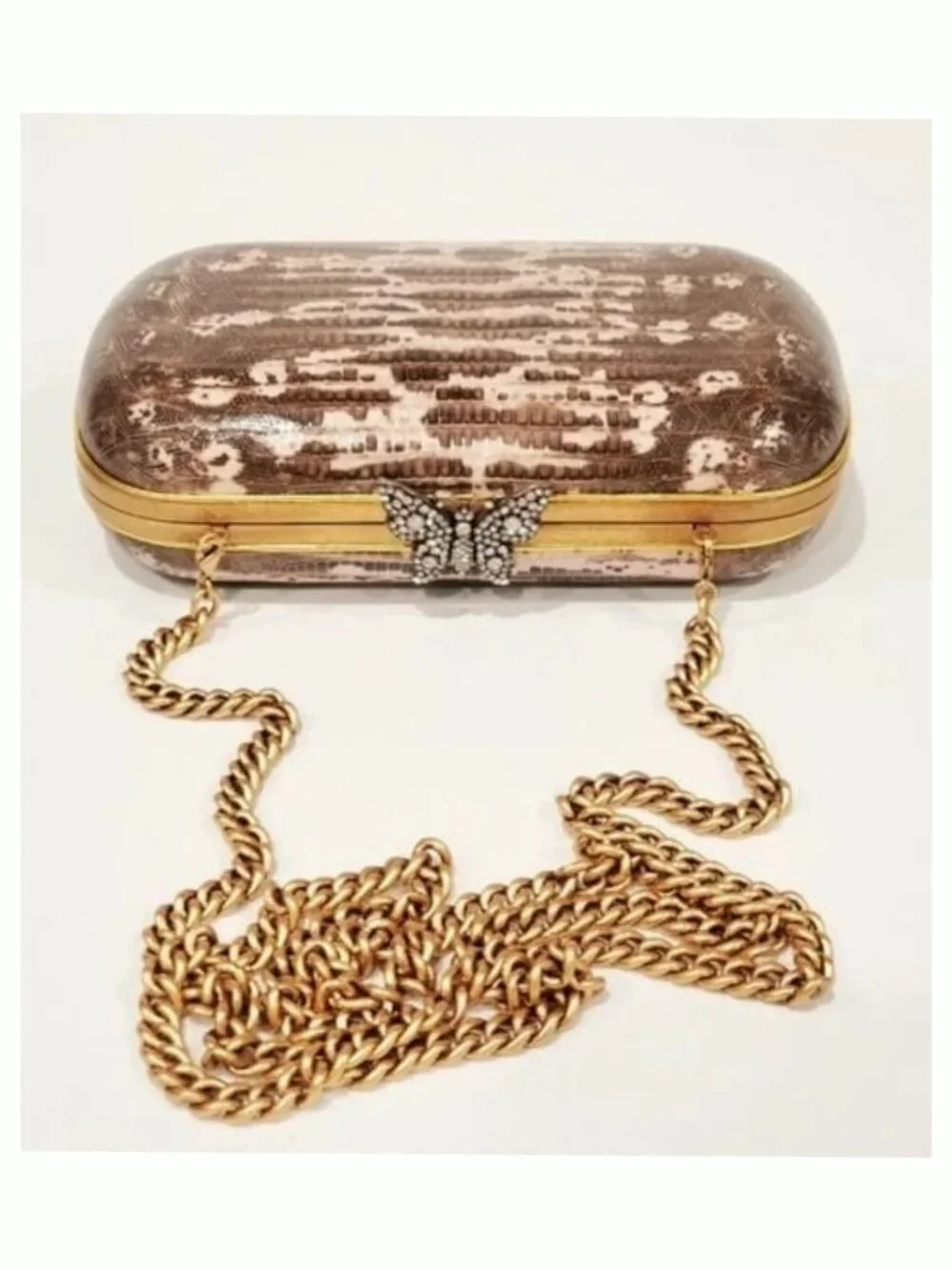 Authentic Gucci Broadway Snakeskin Clutch Crossbody Bag Bronze Gold Chain New - Picture 4 of 10